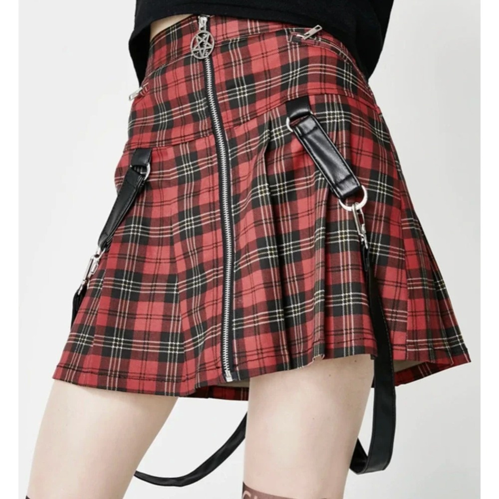 KILLSTAR Dead Beatz Plaid Tartan School Gothic Punk Bondage Mini Skirt‎